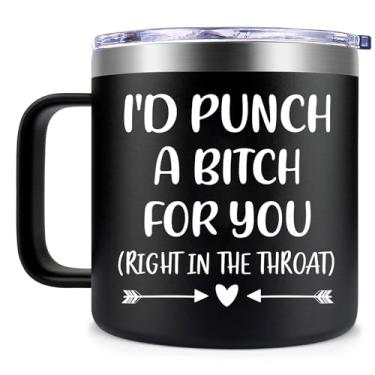 Imagem de Fufendio Presentes de aniversário para mulheres, melhores amigas, melhores amigas - presente de irmã - presentes de Natal para mãe, avó, namorada - Caneca I'd Punch A B for You 400 ml - Presente de