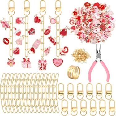 Imagem de AUGSUN 189 peças, kit de fabricação de chaveiros para Dia dos Namorados, berloques para fabricação de corrente de joias, 60 pingentes, 12 clipes de chaveiro, ganchos, 15 extensores, 100 anéis de salto