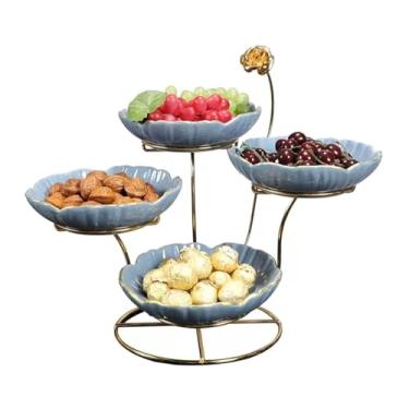Imagem de WYNSJDBB Tigelas de frutas de cerâmica multicamadas família sala de estar sala de jantar decoração de mesa tigela de doces moldura de metal prato de frutas para cestas de sala de estar (azul)