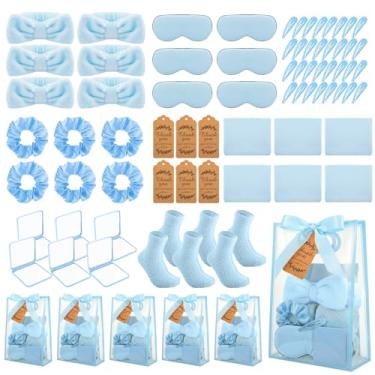 Imagem de Hillsuren 54 peças de prêmios de chá de bebê para vencedores prêmios presentes 6 conjuntos com faixas de cabeça máscaras de olhos espelhos, laços de cabelo, clipes de cabelo, meias sacos de