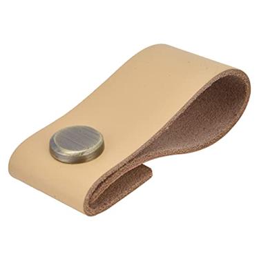 Imagem de Alça de bagagem de couro artificial Ainoli moderna puxador de armário oculto de furo único para porta de guarda-roupa (Castanho claro)