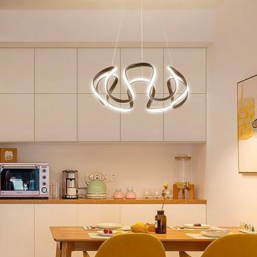 Imagem de Luminária pendente LED para mesa de jantar, com intensidade regulável, giratória e com controle remoto, em alumínio dourado, estilo lustre, altura ajustável (marrom, 58 cm de comprimento).