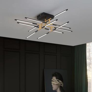 Imagem de Luminária de teto LED moderna, dimerizável, com controle remoto, para sala de estar, quarto, cozinha e sala de jantar (12 lâmpadas).