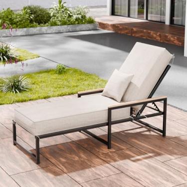 Imagem de Almofadas de espreguiçadeira ao ar livre, 203 x 66 x 15 cm, à prova d'água e resistente ao desbotamento, almofadas para cadeiras de pátio com capa removível, almofada para espreguiçadeira com alça e