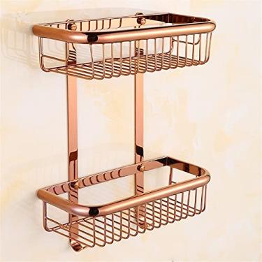 Imagem de Prateleiras de chuveiro Prateleira de canto de banheiro de cobre, rack de chuveiro líquido de sabão de xampu de latão antigo, Hoder de armazenamento de cosméticos ouro rosa, suporte de chuveiro