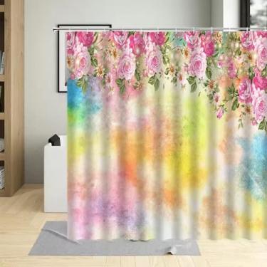 Imagem de Cortinas de flores coloridas para banheiro, natureza moderna, flor, impermeável, lavável na máquina, decoração de casa, cortina de banho 39 x 79 pol. - 100 x 200 cm/L x A cortina de chuveiro de tecido