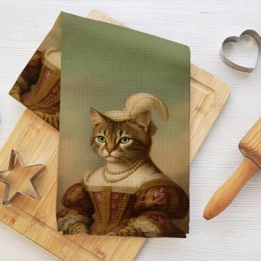 Imagem de Toalhas de cozinha vintage para gatos, panos de prato de microfibra aristocrática para secar pratos, panos de cozinha macios absorventes para pratos, toalha de mão para banheiro, sala de estar