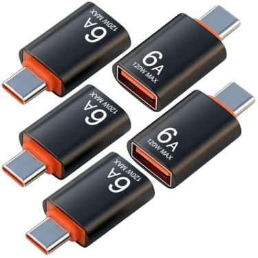 Imagem de Pacote com 5 adaptadores USB C para USB 6A, suporta transferência de dados, adaptador OTG USB C macho para USB 3.0 fêmea para iPhone 17 Pro Max 16 15, Mac, iPad, Samsung Galaxy S24 S25, notebook e