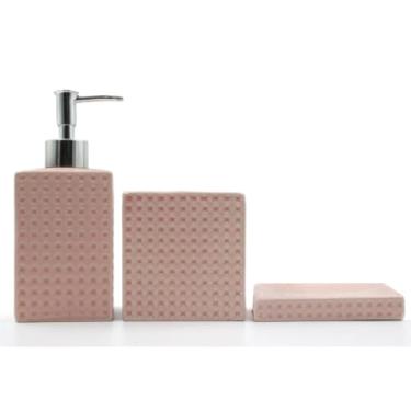 Imagem de Kit de Banheiro Cerâmica 3 Peças Porta Sabonete Líquido/Saboneteira/Porta Escova, Ideal for Home & Small Living Spaces(395-ROSA)