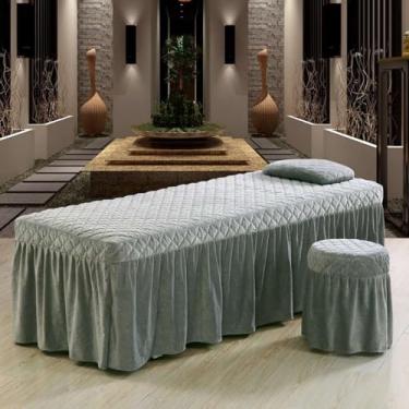 Imagem de Conjunto de lençóis de mesa de massagem, 3 peças, microfibra, veludo, beleza, beleza, fisioterapia, salão de beleza, saia e roupa de cama luxuosa, respirável, roupa de cama de spa com elástico