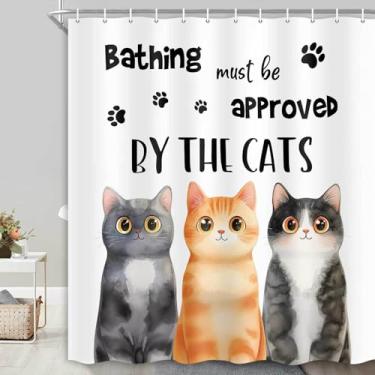 Imagem de Hajmsug Cortina de chuveiro de gato engraçada, o banho deve ser aprovado pelo gato, tecido impermeável com estampa de animais de fazenda para decoração de banheiro com 12 ganchos de 12 x 180 cm