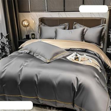 Imagem de Conjunto de cama de algodão de fibra longa, liso e agradável à pele, com capa de edredom para cama de casal, 12 polegadas (1,8 m), conjunto de 4 peças.