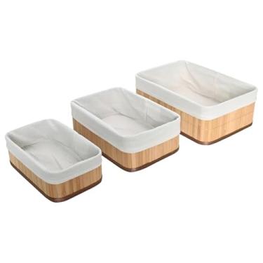 Imagem de Kit com 3 Cestos Organizadores de Bambu Natural com Forro Removível – Multiuso para Banheiro Cozinha Quarto Armário e Lavanderia – Design Elegante e Resistente