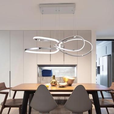 Imagem de Luminária pendente de LED para ilha de cozinha, altura ajustável, linear, dimerizável de 10% a 100%, 90W, moderna, com controle remoto, ideal para salas de jantar, bares e escritórios (croma
