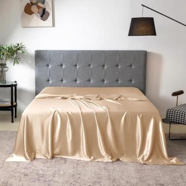 Imagem de LM Detona, Lençol Superior Avulso Casal Padrão Cetim Seda Bege