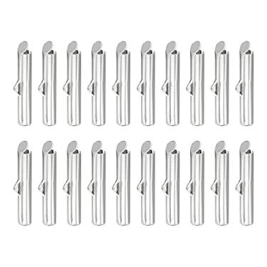 Imagem de Generic 100 peças de fechos deslizantes nas extremidades, extremidades de crimpagem deslizantes de esferas de tubo de 20 mm para artesanato DIY com vários fios, branco prateado