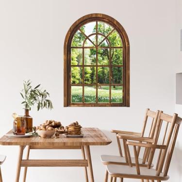 Imagem de ZARROUEA Adesivos de parede 3D adesivos de parede de janela falsa, paisagem de jardim arqueado do país americano, decalques de janela de paisagem, adesivo de parede, descasque e cole janela falsa