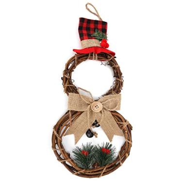Imagem de ZJchao Grinalda do Boneco de Neve do Natal Diodo Emissor de Luz, Decoração da Porta Feriado Com Corda Clara para a Lareira Hotel Em Casa, 42x21cm, Material de Linho Rattan
