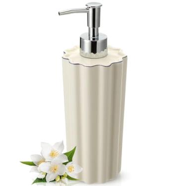 Imagem de Gandeer 1 Dispensador de sabão de cerâmica de 385 g para banheiro, dispensador de bomba de sabão de cerâmica, loção recarregável, para banheiro, cozinha, bancada