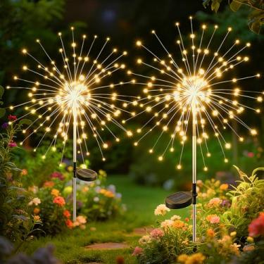 Imagem de btfarm Luzes solares de jardim ao ar livre, 8 modos de fogos de artifício alimentados por energia solar, luz de fada cintilante à prova d'água para jardim, pátio, caminho, piscina, decoração de festa
