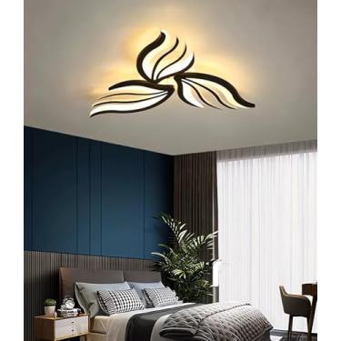 Imagem de Luminária de teto LED regulável em formato de pétala, com alto brilho, moderna, para sala de estar, com controle remoto e mudança de cor, ideal para quarto (preta, 3 lâmpadas).