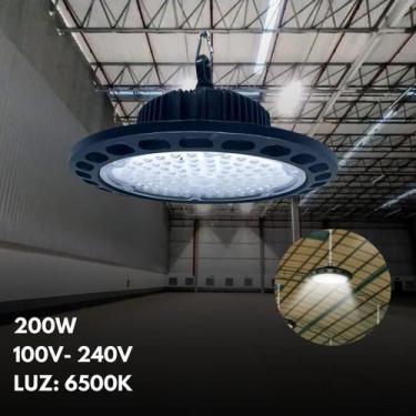 Imagem de Kit Luminária Led Ufo Highbay 200w Redondo Galpão Industrial Branco Fr