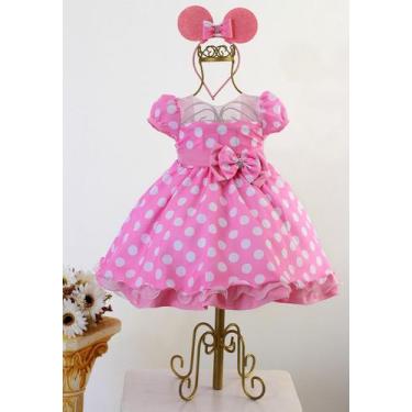 Imagem de Vestido Minnie Rosa Festa Infantil Luxo E Tiara - pingo de gente, 1