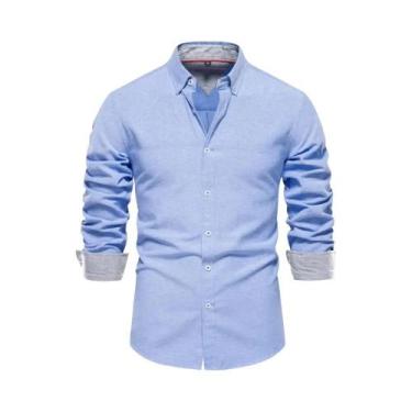 Imagem de Camisa Oxford Masculina De Algodão Misturado Para Primavera, Manga Lon