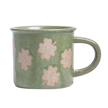 Imagem de Xícaras de café Caneca de café cerâmica tamanho médio com padrão folhas retrô e pintado à mão