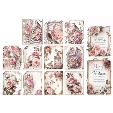 Imagem de 30 peças de adesivos decorativos da série de jardim vintage - Livro de material Good Day, conjunto de papel feito à mão para colagem de arte, diário, álbuns de recortes e projetos DIY rosa