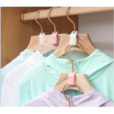 Imagem de Kit 10 Ganchos Conectores para Cabides Organizador de Guarda-Roupa Otimizador de Espaço Closet Armário Cabide Plástico Universal Branco