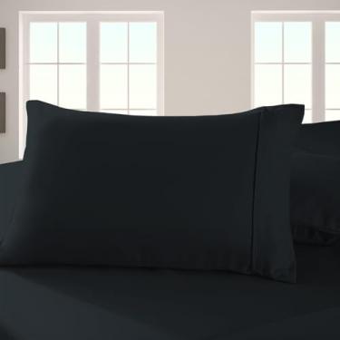 Imagem de Pizuna Fronha Algodão Negra, 400 fios de algodão 100% sateen de fibra longa fronhas 50x70 cm com aba elegante de 20 cm - 2 pecas