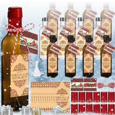 Imagem de Tioncy Conjunto de 12 frascos de extrato de baunilha para frasco de vidro âmbar caseiro de 142 g, pote quadrado de baunilha para xarope, presentes com tampa, faixa retrátil, adesivo de beija-flor