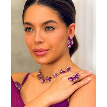 Imagem de Kit Colar, Brinco, Anel Navete Tons de Roxo Laura - Mania de Mulher - 