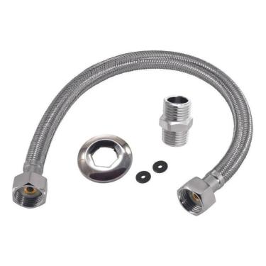 Imagem de 2X Engate Flexivel Mangueira Trançado Aço Inox 60Cm Quente F