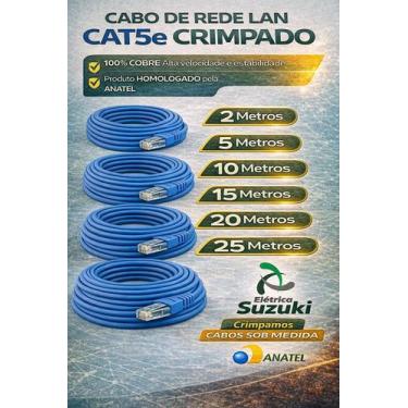 Imagem de Cabo de Rede LAN Cat5e 10MT Crimpado 100% Cobre Azul Anatel - MEGATRON