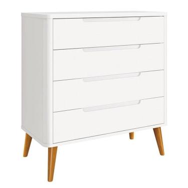 Imagem de Cômoda Gaveteiro Infantil Retrô Boom Branco Com Pés Amadeirado - Reller