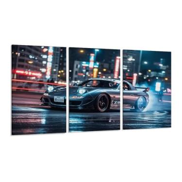 Imagem de HUIROBO Pôster de carro Rx7 Neon City Jdm arte de parede em tela para sala de estar quarto decoração de casa escritório pintura pôsteres (30 x 60 cm) × 3)