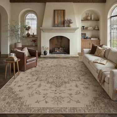 Imagem de WondRg Easy Jute Tapete de área 15 x 23 cm, lavável, marrom, neutro, floral, para ambientes internos e externos, leve, antiderrapante, sem queda, sala de estar, casa de fazenda, quarto, quintal, pátio