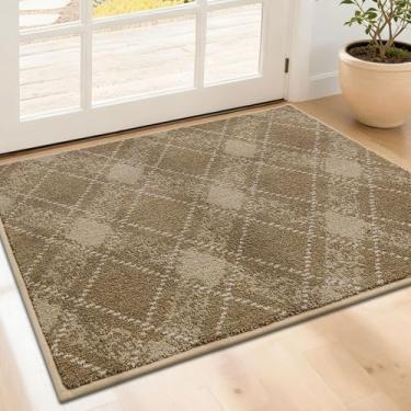 Imagem de COSY HOMEER Tapete de porta antiderrapante para entrada da porta da frente - Tapete antisujeira de perfil baixo, absorvente e lavável (61 x 91 cm, bege)