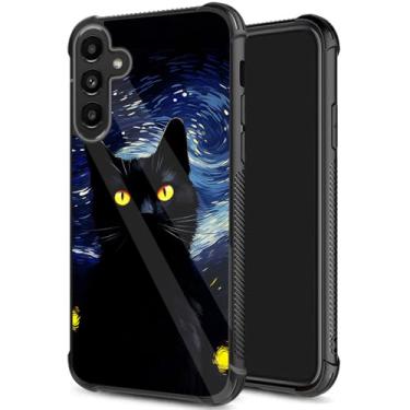 Imagem de JHYYTUJTYP Capa para Galaxy S25 FE, textura de pneu antiderrapante, capa protetora de TPU macio à prova de choque antiarranhões para Samsung Galaxy S25 FE 6,7 polegadas 2025, gato preto sonho céu