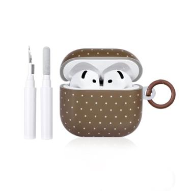 Imagem de inewateri Capa compatível com AirPods 4 com kit de limpeza, design bonito de estética de bolinhas para meninas e mulheres, capa à prova de choque para AirPods 4ª (2024) - marrom