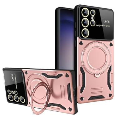 Imagem de POYUFRG Capa fina para Samsung Galaxy S26 Ultra/S26 Plus/S26, capa com suporte de anel magnético, proteção de lente com tudo incluído, à prova de choque, capa antiderrapante, rosa, S26 Ultra