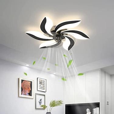Imagem de Luminária de teto LED com ventilador de teto, design moderno e criativo, 5 lâmpadas, silenciosa, velocidade do vento ajustável e controle remoto (preta)