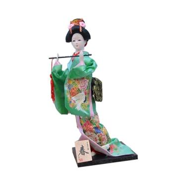 Imagem de Wswqop Boneca Gueixa Japonesa de Quimono de 30 Cm, Estátua Tradicional, Decoração de Mesa, Artesanato para Escritório, Estatueta Kabuki Asiática para Casa de, Verde, Tamanho real