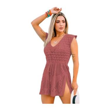 Imagem de Saída de Praia Curta Fenda Acinturada Verão Tricot Moda - EUC STORE, M