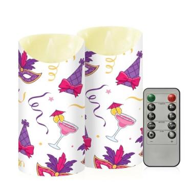 Imagem de Wassud Pacote com 2 velas sem chama de fita de carnaval com controle remoto, velas realistas cintilantes com temporizador, velas decorativas para Natal, casamento, festa, decoração de casa média