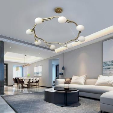 Imagem de Luminária pendente G9 estilo industrial retrô dourada com galhos de árvore em metal, altura ajustável, luminária de teto decorativa com vidro branco, ideal para sala de jantar, quarto, sala