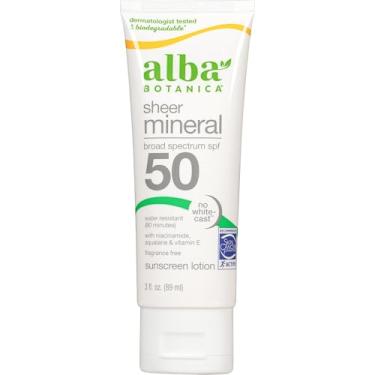 Imagem de Alba Botanica Loção Protetor Solar Mineral Sheer, Fps 50 De Amplo Espectro, Sem Fragrância, 3 Fl Oz (A Embalagem Pode Variar)