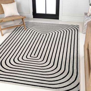 Imagem de JONATHAN Y SCN106B-3 Freya Moderno Escandinavo Arco Listrado Monótono Alto Baixo Preto/Branco 0,9 m x 1,5 m Tapete de Área Interna, Não Descama, Resistente a Manchas, Fácil Limpeza para Quarto, Sala